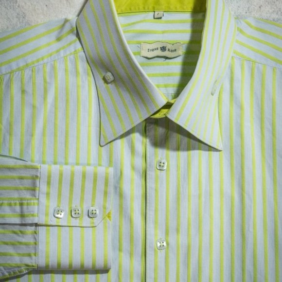 Stone Rose Lime Green White Casual Button-Up Shirt - Picture 2 of 8